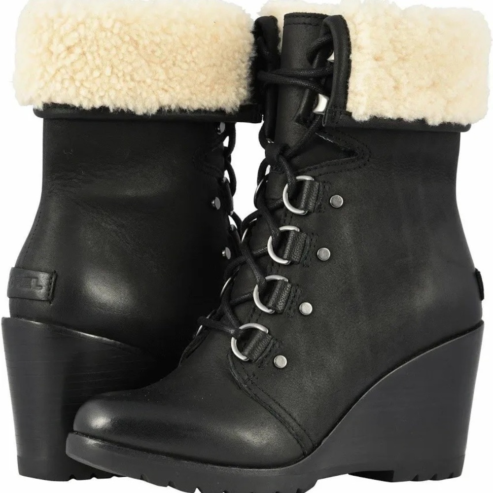 Sorel Women’s After Hours Lace-Up Shearling Waterproof Wedge Boots